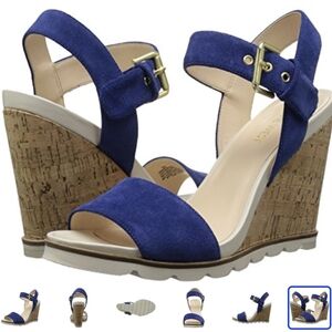 NWB Nine West Gronigen Blue Suede‎ Wedge Sandal Size 10 Cork Wedge